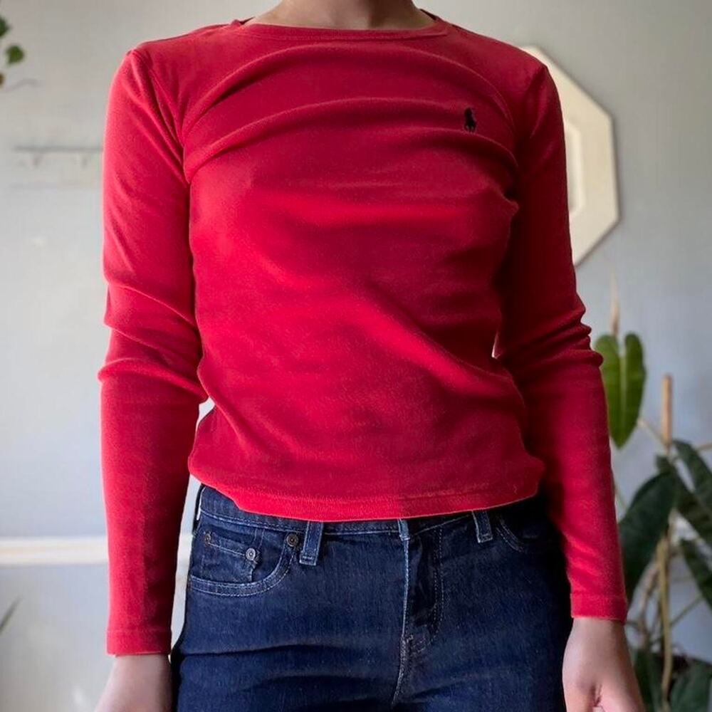 y2k cherry red Ralph Lauren long sleeve (S)